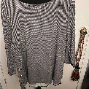 Women’s Black & White Patterned Long Sleeve Top with Button Detail